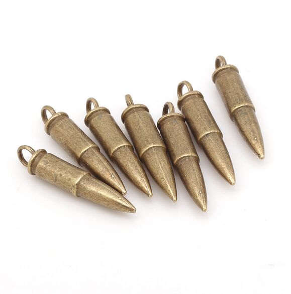 

30pcs/lot Antique Bronze Metal Zinc Alloy Military Weapon Bullet Charms Pendant for Jewelry Making 7*35mm, Bronze;silver