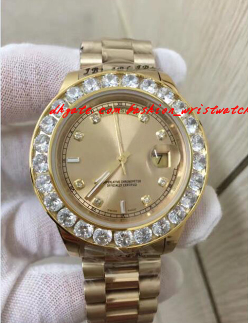 

Fashion Luxury Wristwatch 2017 New 2 II Solid 18kt Yellow Gold 41MM Bigger Diamond Watch Ceramic Bezel Mechanical Men Watches Top Quality