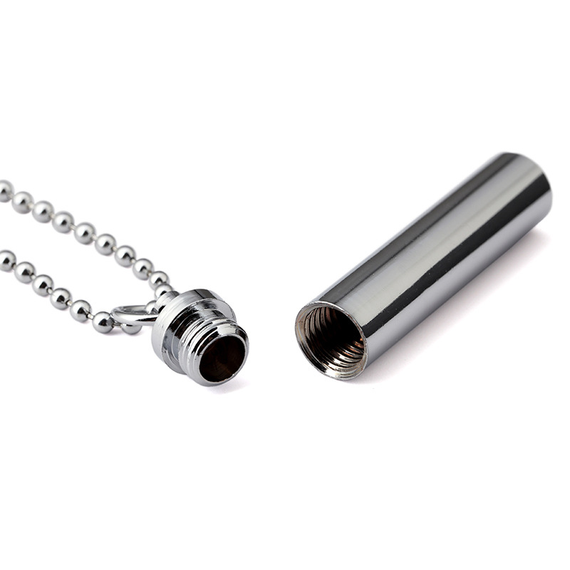 

Wholesale cost Price 316L Stainless Steel Cylinder Tube Memorial Cremation Ashes Urn Pendant Pill Holder Necklace keepsake jewelry, Silver