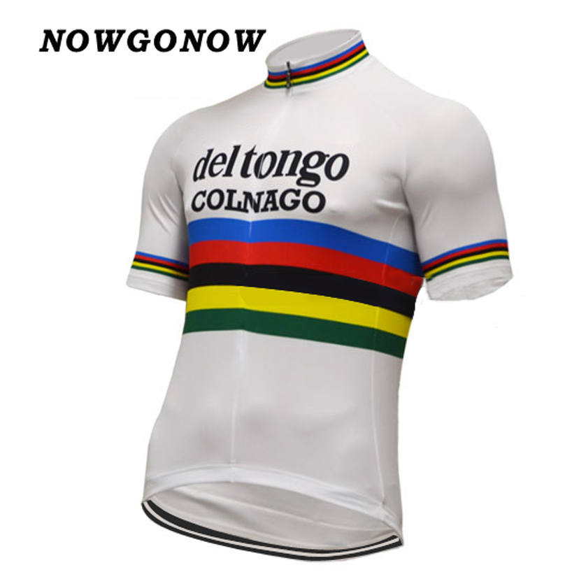 

Custom pro team 2017 cycling jersey classic white Retro old style deltongo clothing wear bike maillot ropa ciclismo NOWGONOW Breathable