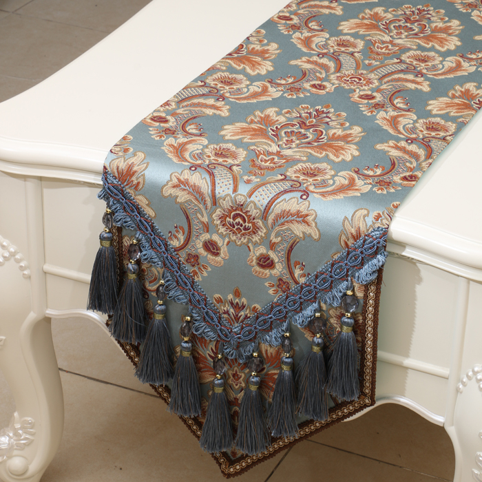 120 pouces Extra Long multi Tassel Chemin de Table Jacquard de luxe gaufrée haut de gamme Table à manger Tapis napperon Style de l'Europe Table C