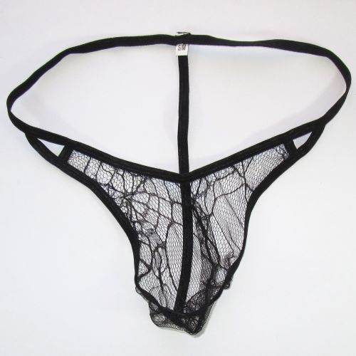 

Mens String Pouch Sexy Thong G-string back Spiderweb spider Lace C-thru G4449 mens fun underwear, Black;brown