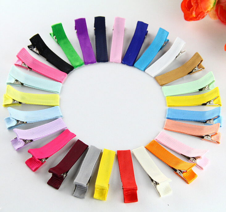 

50pcs 1.8" DIY hair Accessory clips Baby girl Ribbon Hair Bows Clip Ribbon Lined Alligator Hair Clips Multi colors FJ3206, Multi-color