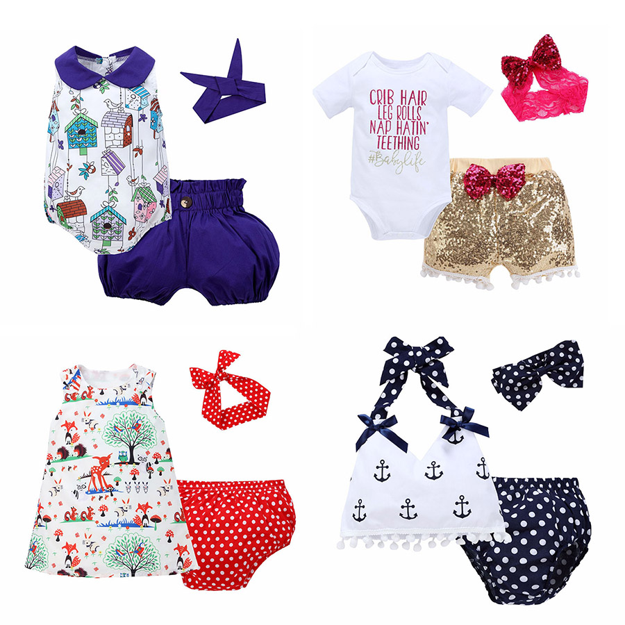 

Baby Three-piece Clothing Sets Baby Rompers Children Jumpsuits for Boys Girls Pants Shorts Hairbands Hats Tops 6M-3T, Remark to us