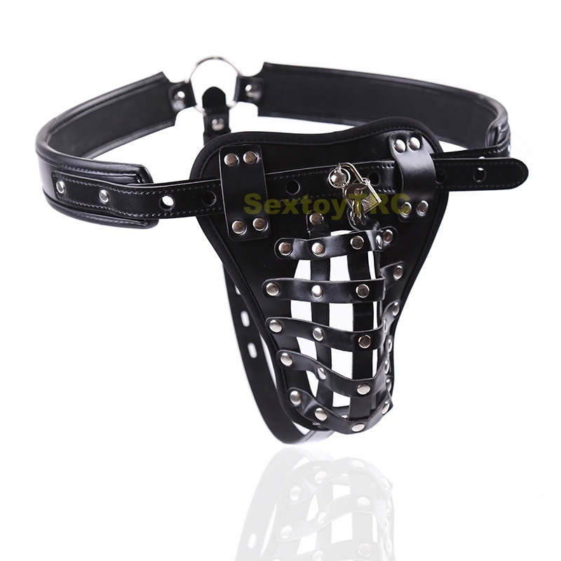 

Sexy Male Chastity Thong Men Leather T-back Studded Design Adjustable Size BDSM Bondage Gear Costumes Lingerie Underwear, Black