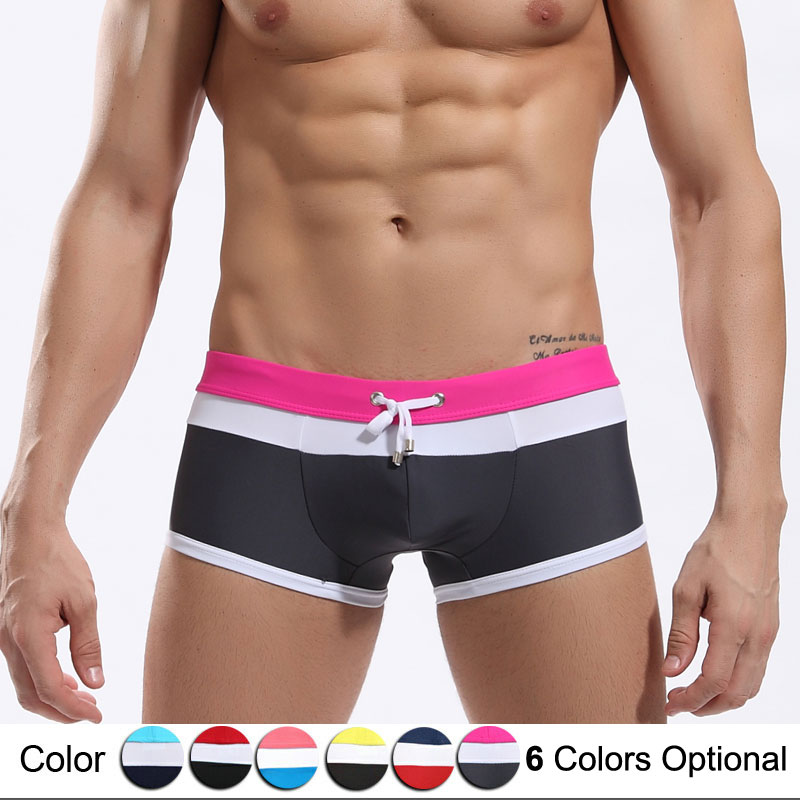 Wholesale- Sexy men swimwear men's 6 colors patchwork swimsuit High Quality male swim trunks shorts men striped swimming boxer shorts
