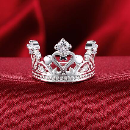 

Free Shipping 925 silver plating 10pcs Classic Mosaic crystal Crown ring 8# High-quality Silver Accessories LKNSPCR034