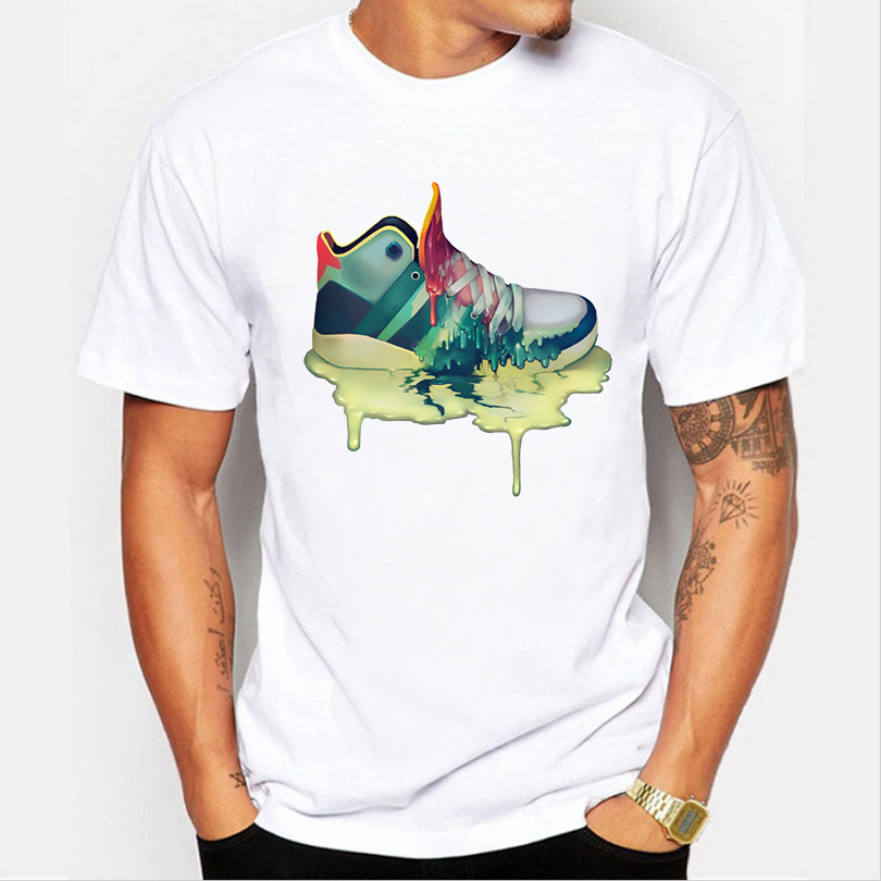 

2017 shoes Print T shirt Men New Fashion Cotton Camisetas Short Sleeve Steetwear Shirt anime Summer, White