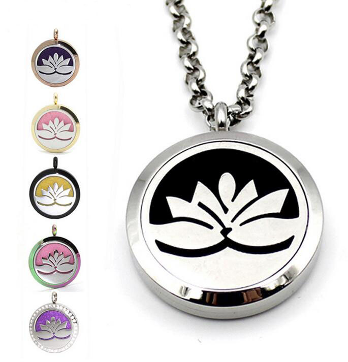 

316L 30MM Women Lotus Flower Perfume Fragrance Aromatherapy Locket Necklace Essential Oil Diffuser Necklaces & Pendants Lady 1pcs
