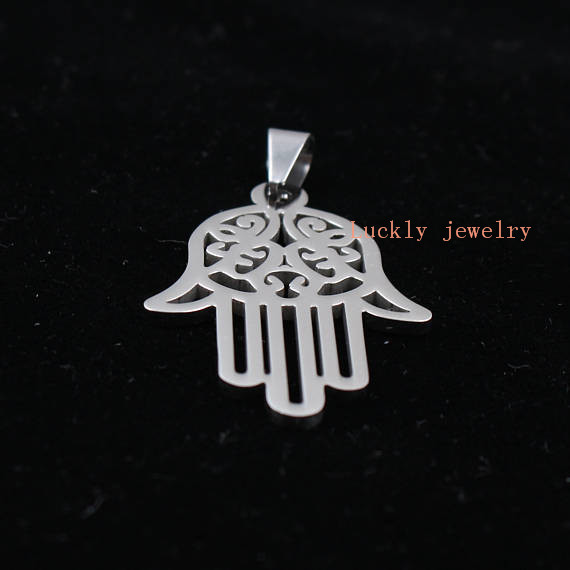 Lot de 5 pièces en vrac, pendentif main Hamsa ouvert en acier inoxydable, argent poli, sans chaîne, bijoux pour hommes, vente en gros