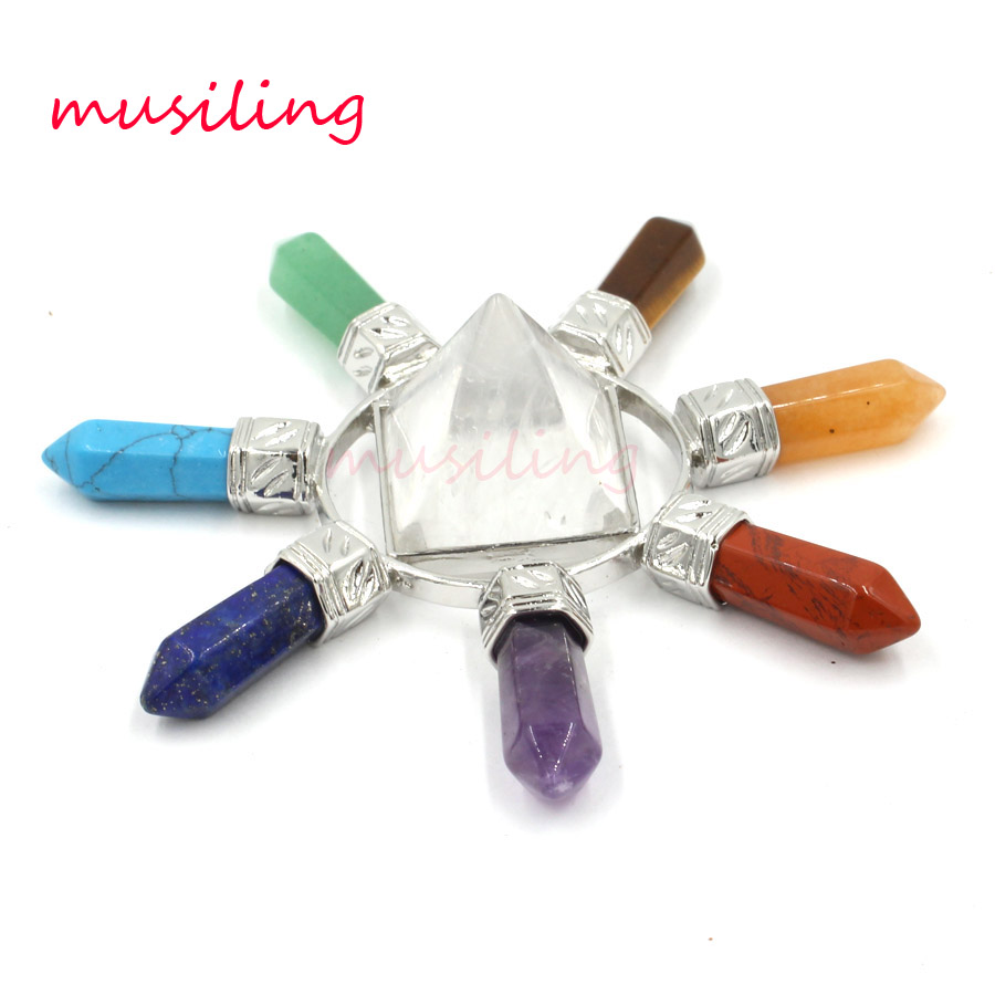

Magic Wand Energy Tower Reiki Decoration Pendulum Pendants 7 Chakra Hexagon Prism Natural Gem Stone Charms Healing Amulet Jewelry