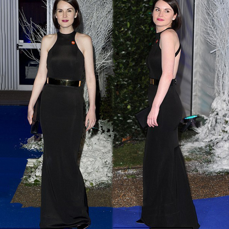 

Red Carpet Dresses Crew Neck Mermaid Black Prom Dresses Celebrity Dresses Evening Long Floor Length Backless with Gold Belt, Blue