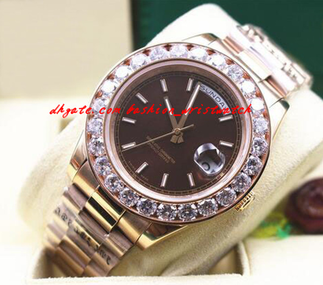 

Fashion Luxury New Mens II Solid 18 kt Rose Gold 41MM Bigger Diamond Watch Ceramic Bezel Automatic Mechanical Men Watches Top Quality