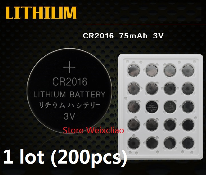 

200pcs 1 lot CR2016 3V lithium li ion button cell battery CR 2016 3 Volt li-ion coin batteries tray package Free Shipping