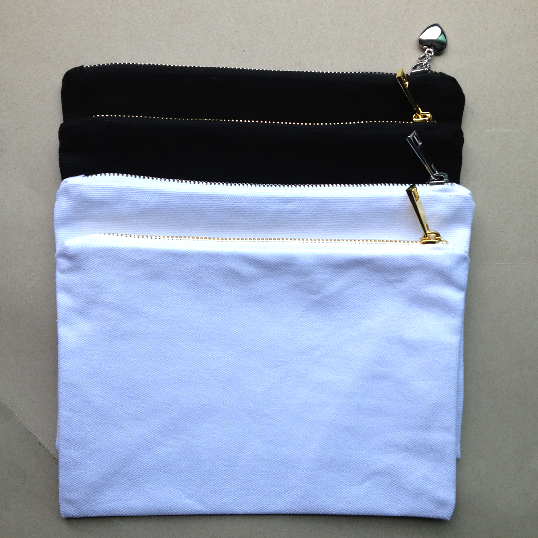 

12oz black/white cotton canvas makeup bag with gold/silver zip and matching color lining blank cosmetic bags toiletry pouch, 4 color styles for choice