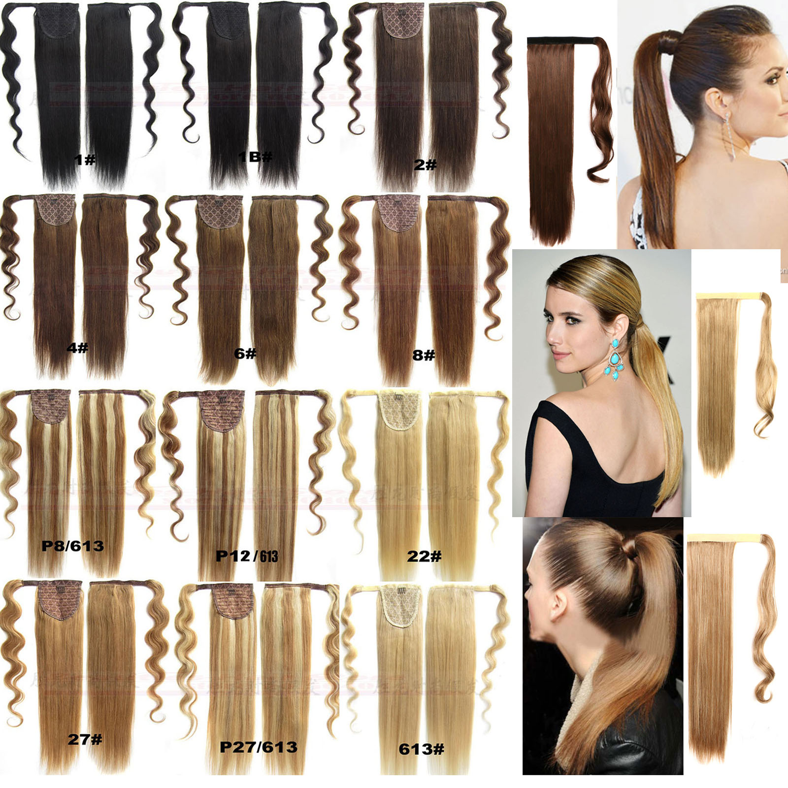 

16"-32" 100% Natural Brazilian Remy Human hair Velcr Magic Ponytail Horsetail Clips in/on Human Hair Extension Straight Hair 60g-140g