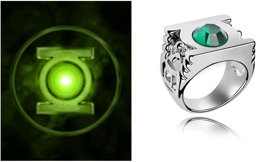 

Europe Style Green Lantern Emerald Crystal Zinc Alloy Silver Ring Fashion Trendy Men Rings Mix size 7-14 Wholesale