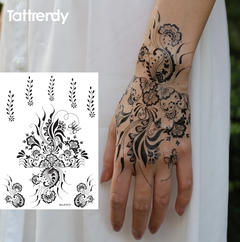 

Wholesale- 1sheet Black and White henna Fake Lace tattoo stickers Metallic temporary flash tattoos Arabic Summer Trendy new S1013B
