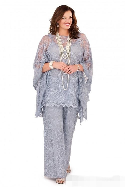 

Lace Mother of the Bride Pant Suits 2019 Long Sleeves Three Pieces Silver Gray Formal Women Plus Size Groom Mother Dresses for Wedding