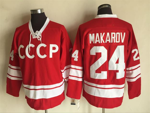 

Top Quality ! Cheap 24 Makarov 1980 CCCP Russia Hockey Jersey, Mens 100% Stitched Red Retro Vintage Hockey Jerseys