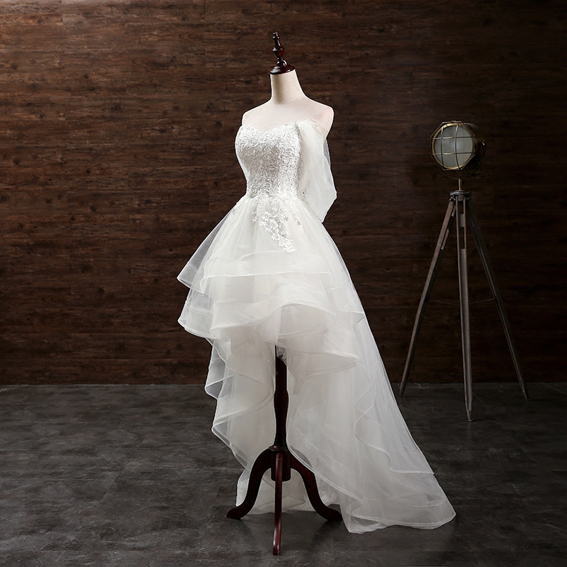 

Fairy Hi Lo Ball Gown Wedding Dresses Lace Top with Sequins Ivory,White Bridal Gowns Lace-up Back Wedding Gowns Accept custom Made