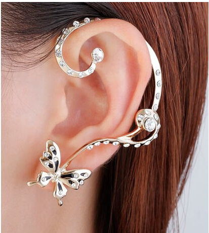 

Fashion Jewelry clip butterfly Errings for Women Austrian Crystal Pendant Screw Back Earrings Brincos Free Shipping, Silver