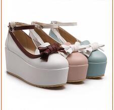

Sweet bowknot is increased with the platform shoes in the new spring 2017 han edition round head, Pink