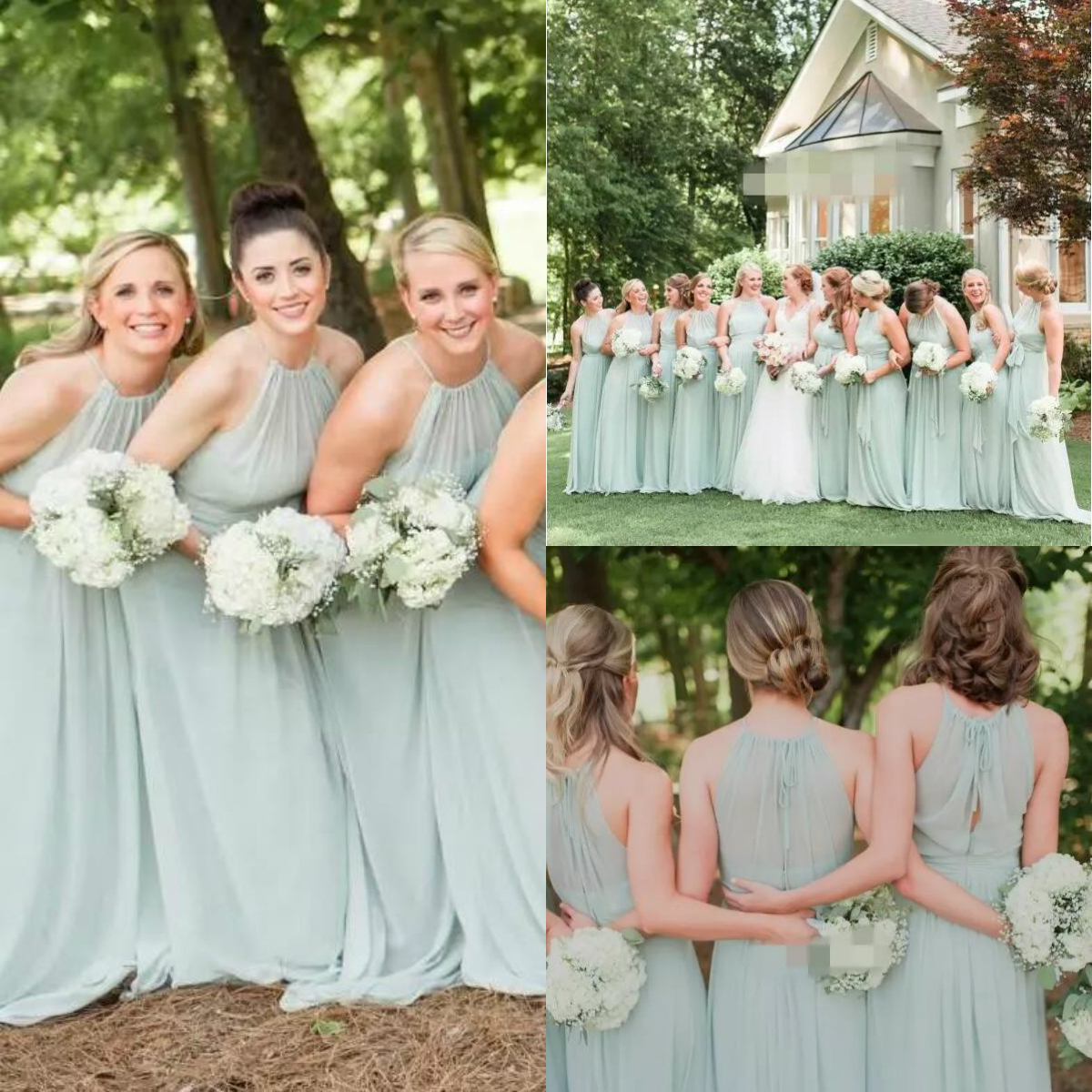 

Cheap Beach Bridesmaids Dress Mint Green Country Bridesmaid Gowns Halter Long A Line Maid Of Honor Dress