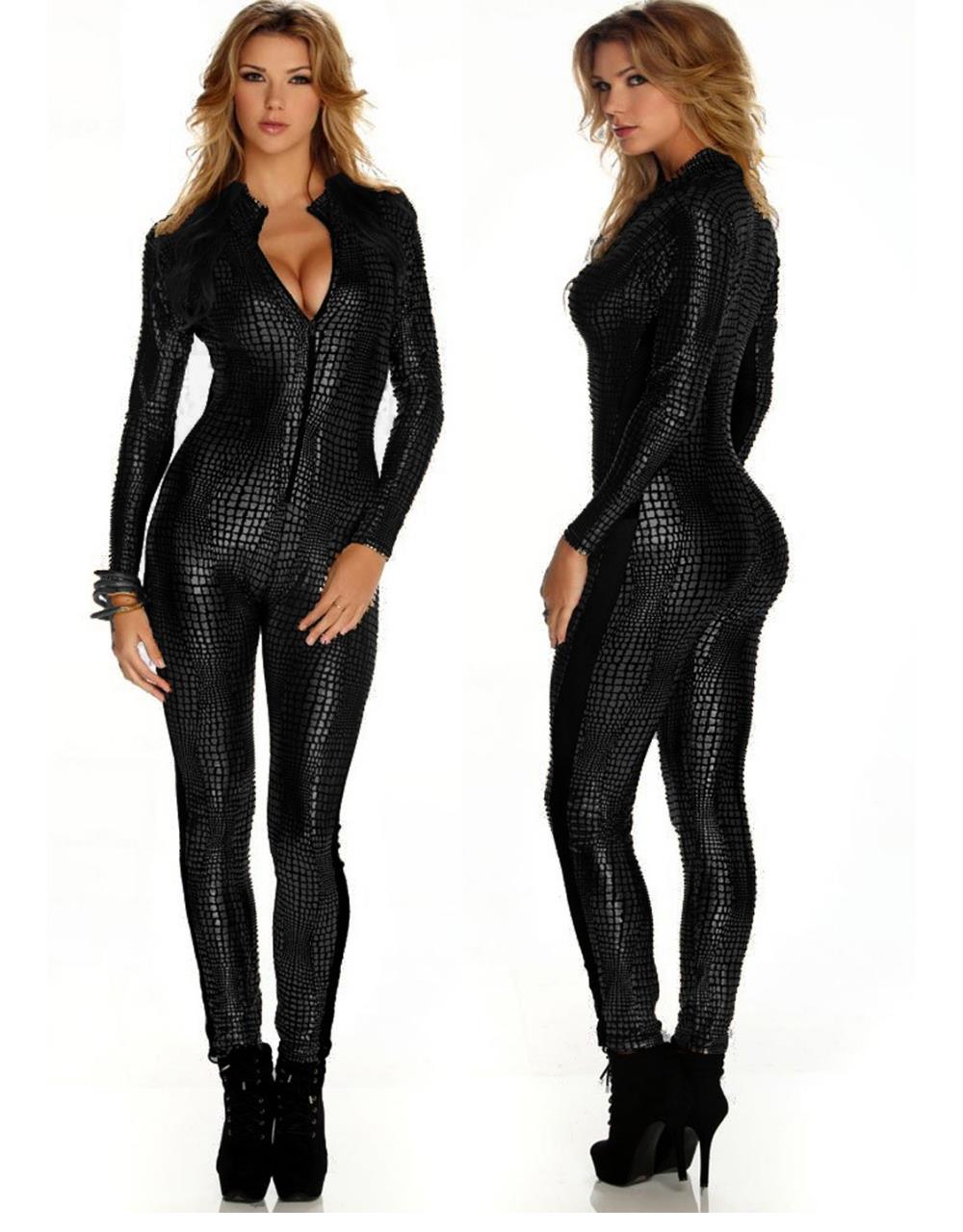 Wholesale- Sexy Jumpsuit For Women Vinyl Leather Jumpsuit 2015 Hot Sale New Black Sliver Gold Sexy Leather Bodysuit W207980-image-399239071