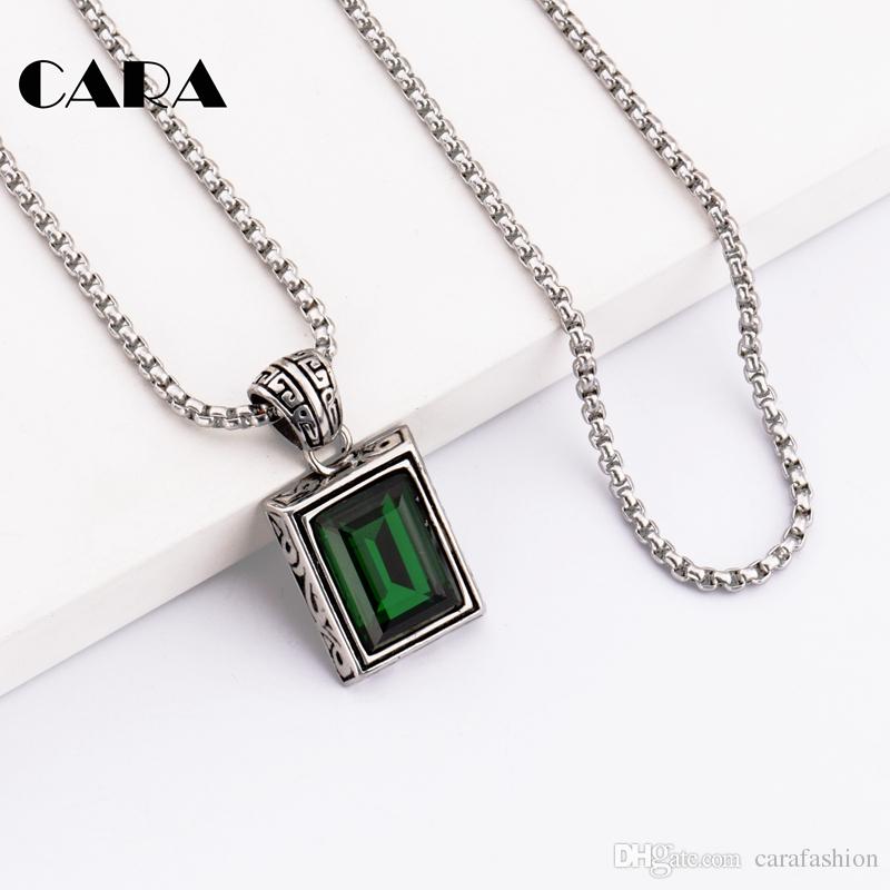 

New Arrival Chic 316 stainless steel men necklace pendant Big square crystal hip hop punk necklace for men jewelry CAGF0219