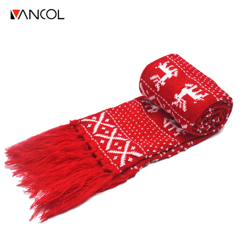 Vancol Christmas Deer - Pull en laine avec col pompon et écharpe Longues foulards Femme foulard Homme Classique Rouge Noir Couple Foulard de Noël