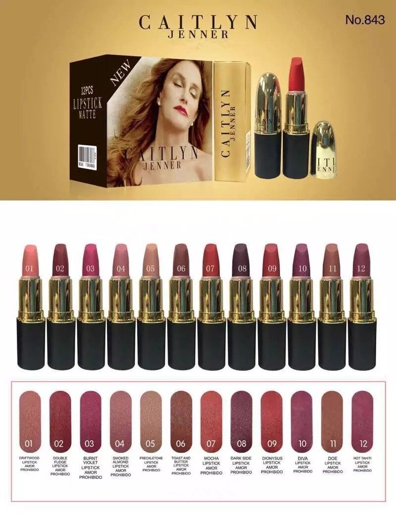 

2017 Free Shipping 12PCS New CAITLYN JENNER Waterproof Matte Lipstick, Mixed color