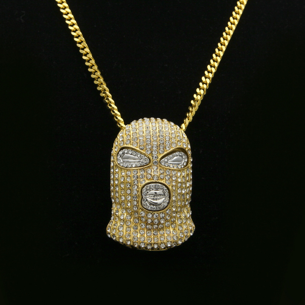 Hop Hip CSGO Mask Head Pendant Necklace Mens Punk Style Alloy Gold Silver Plated Mask Head Charm Pendant High Quality D260624