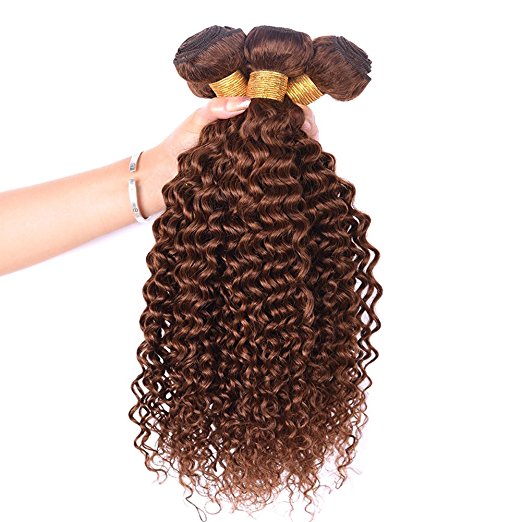 

ELIBESS HAIR -3 Bundles 100g Per Piece Unprocessed Brazilian Virgin Human Hair Curly Wave Extensions Colored 4# Dark Brown