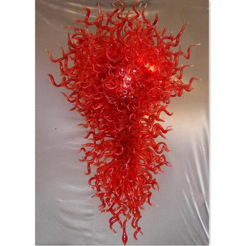 

Red Color Shade Lighting Large LED Borosilicate Glass Chandelier Lightings 100% Handmade Art Floor Chandeliers