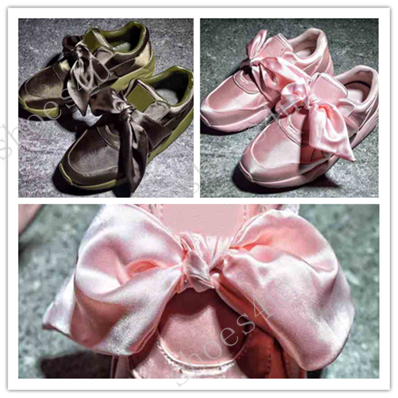 

(With Box) Wholesale Hot Cheap New Summer X Fenty Bandana Slide Sneakers Shoes Women Bow Tie Green Pink Rihanna Sneakers Sports Shoes 35-40