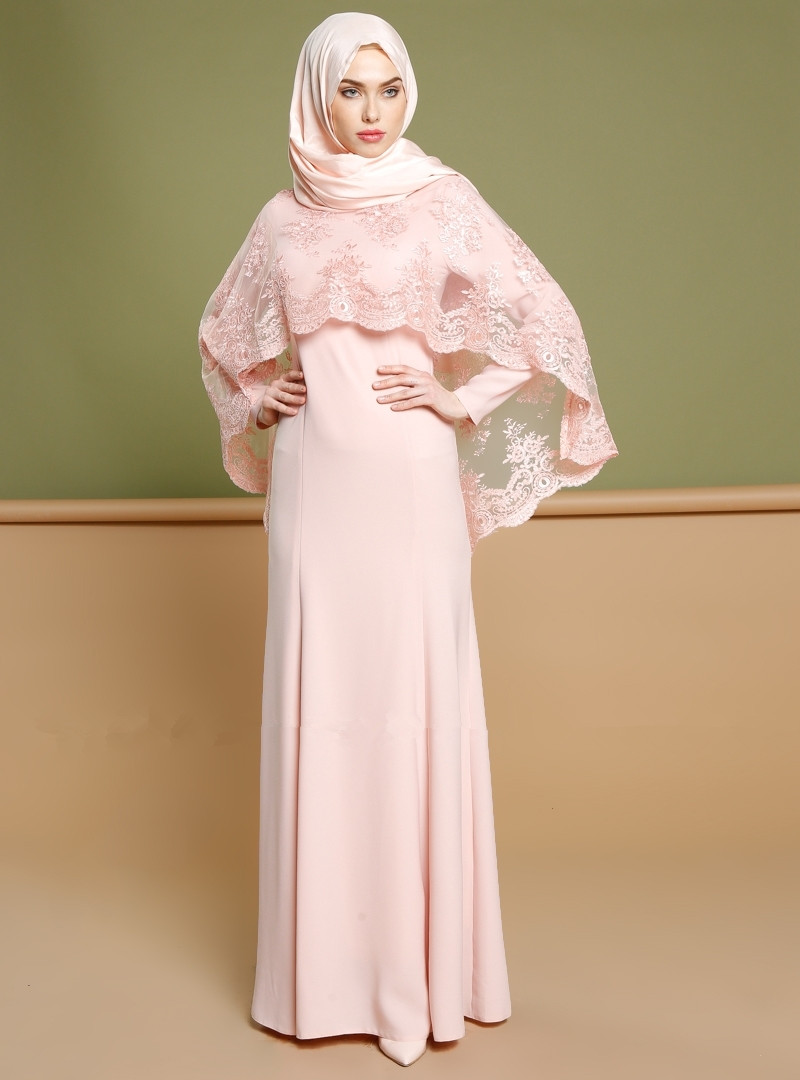 

Wholesale Muslim Women Evening Party Abaya Dress S-2XL Plus Size Islamic Women Lace Jilbab Dress with Hijab, White;black