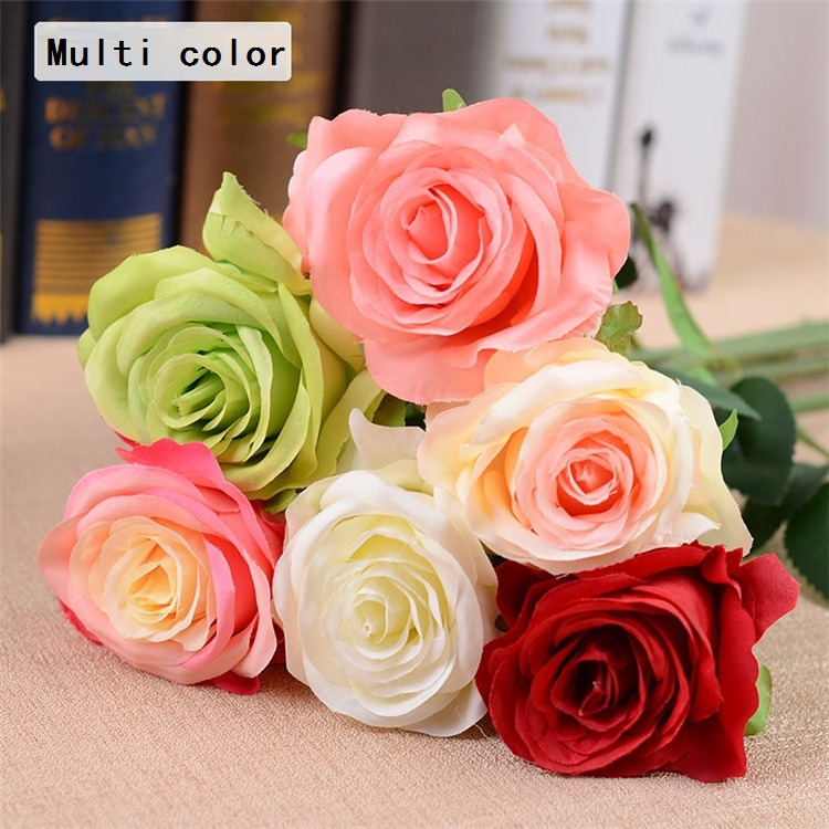 

Wholesale-Artificial roses Flower Fake Silk Single roses multi Colors for Wedding Centerpieces Home Party Decorative Flowers A0744