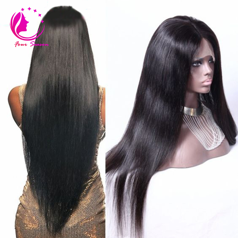 

long silky straight lace front wig 12-28 inch human hair glueless full lace wig bleached knot baby hair around for black women, Natural color