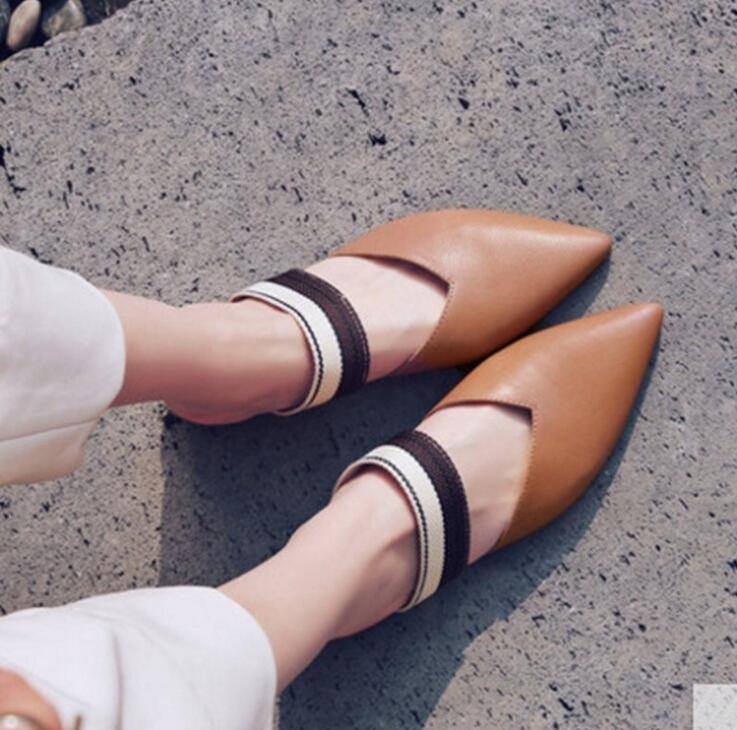 

Fashion Women Pointed Toe Slippers Flip Flop Designer Creative Sandals Slippers Ladies PU Leather Shoes Summer Breathable Shoes, Brown