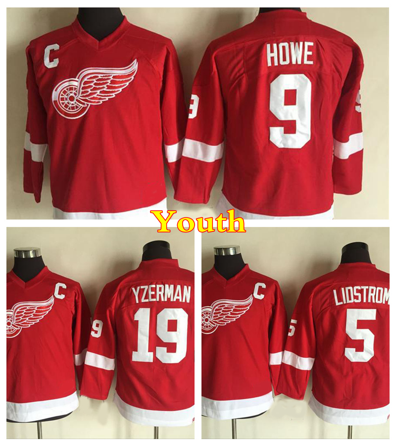 

Youth Retro Detroit Red Wings Hockey Jersey 5 Nicklas Lidstrom 9 Gordie Howe 19 Steve Yzerman Vintage CCM Home Red Kids Stitched Jersey, 5 red youth