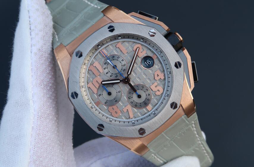 

Factory Supplier Luxury 18k Pink Gold Top Quality Royal Quartz Chronograph Fashion Grey Dial Big 44mm top brand Men's Watch Watches, Slivery;brown