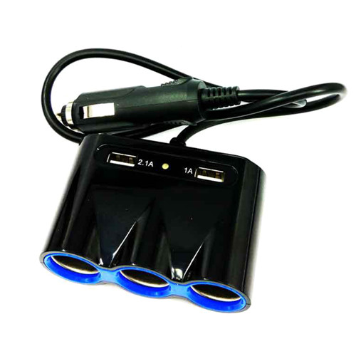 

1PC New 12V/24V 120W 3.1A Motorcycle Cigarette Lighter Adapter 3 Way Auto Sockets 2 USB Car Charger, Black