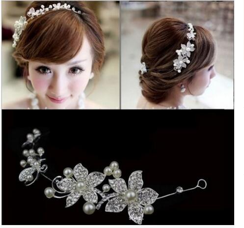 

2018 New Fashion Crystal Pearl Flower Party Wedding Hair Accessories Bridal Headband Tiara Headwear Silver Pearls Bridal Crown Headbands