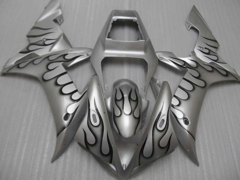 

Fairing kit for Yamaha YZF R1 2002 2003 black flames silver fairings set YZF R1 02 03 OT05, Same as picture