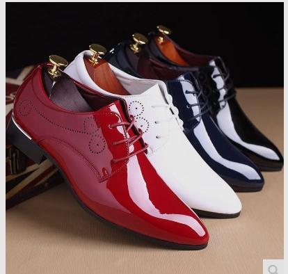 

2017 Hot New bright leather men's shoes business in spring and summer dress shoes Han edition pointed lace-up shoes the stylist, Red