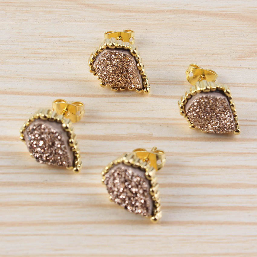 musiling Jewelry Natural Crystal Druzy Earrings Geometric Shape Stud Earring Silver and Gold Plated Charms Ear Accessories Jewelry For Women