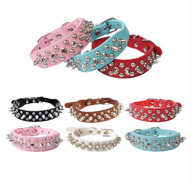 

6 colors Adjustable Leather Rivet Spiked Studded Pet Puppy Dog Collar Bullet design Neck Strap kitty drop ship supply G480