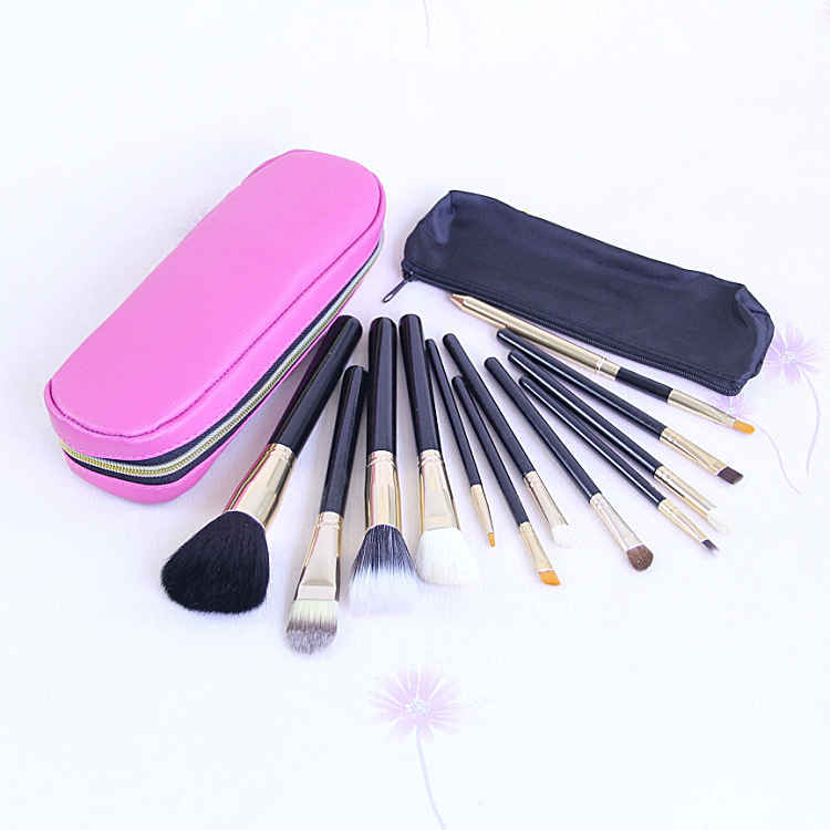 

Brand Makeup Brushes 12pcs Professional Brush with Pink Leather Zipper Bag Dorpshipping 1pcs