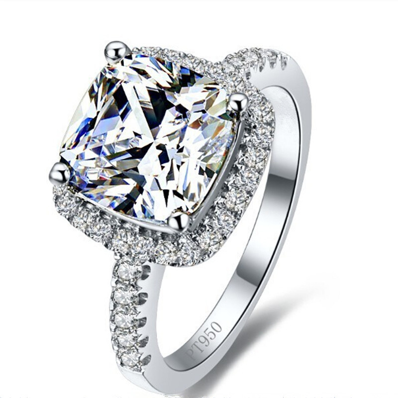 Luxury 3 Carat SONA Simulated Diamond Engagement Rings Princess Cut Cushion Ring Women Synthetic Diamond Engagement Wedding Ring